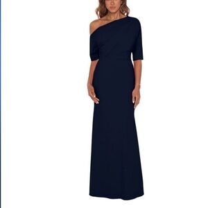 Elegant Navy Blue One-Shoulder Dress